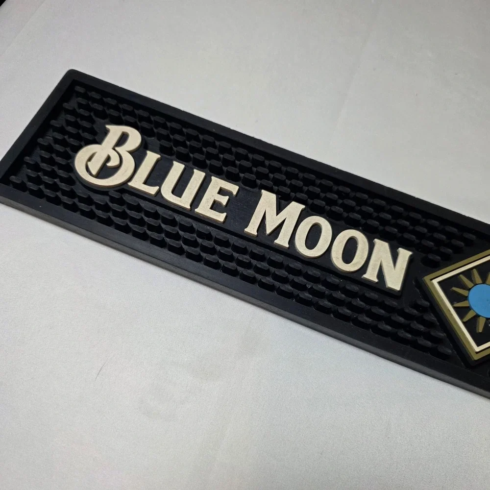 Blue Moon Brewing Co Rubber Bar Mat Runner Spill Guard Black 21x3.5 Man Cave